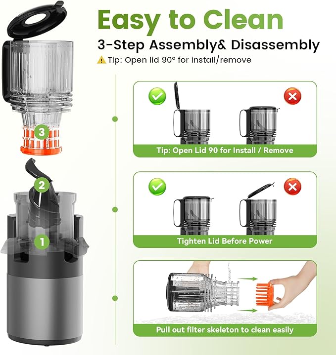 Cold Press Juicer, Juicer Machines 5.3"Wide Feed Chute for Whole Fruits & Vegetables, Electric Juicer of Pulp Separation with 99% High Juice Yield, Preserves Nutrients, Easy to Clean, BPA Free