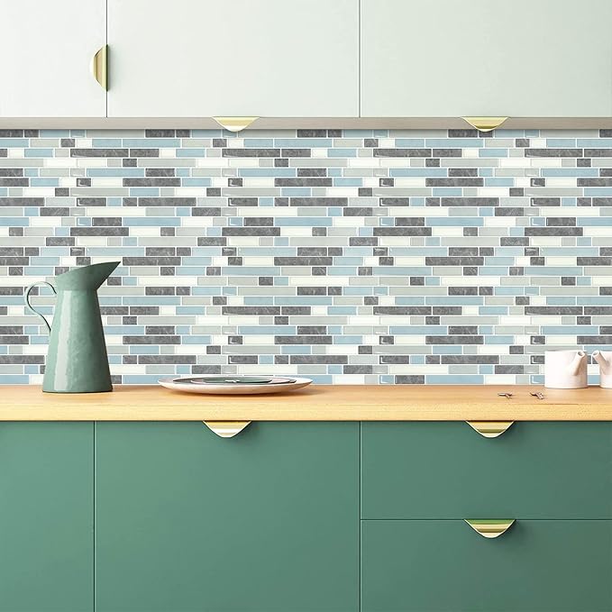 STICKGOO Thicker Design Peel and Stick Tile Backsplash, 12”×12”Stick on Backsplash for Kitchen, Self Adhesive Tile for Kitchen Backsplash and Bathroom(10 Sheets, Grey&Blue)