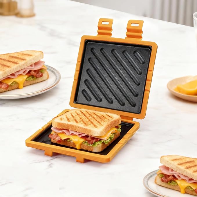 Microwave Sandwich Maker, Microwave Toaster with Adjustable Silicone Strap, Removable Non-Stick Microwave Grilled Cheese Maker, Microwave Grill Crispy, Melted in Minutes for Travel, Office, Dorm, Home