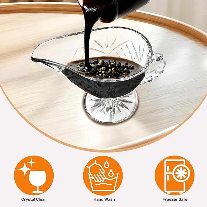 2 Pack 11.8 oz Glass Gravy Boat with Handle, Clear Gravy Sauce Boat Crystal Gravy Bowl for Dining, Salad Dressings, Black Pepper, Broth, Thanksgiving