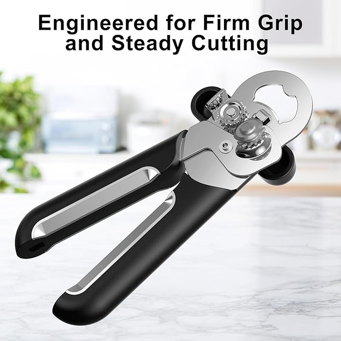 Ultrean Manual Can Opener Bottle Opener, Thickened Heavy-Duty Stainless Steel Construction, Durable and Built to Last, Smooth Edge, Ergonomic Handles, Rust Resistant, Oversized Easy-Turn Knob-Black