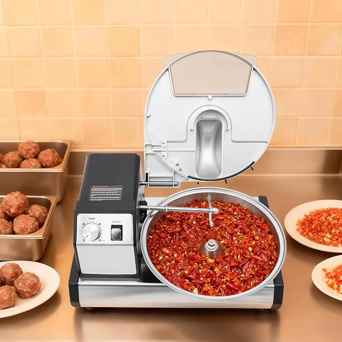 Commercial Food Processor, 5.28QT Heavy Duty Meat Grinder & Vegetable Chopper, w/ 1-15 Min Timer & Stainless Steel Bowl, Electric Meat Mixer for Restaurant, Home Kitchen