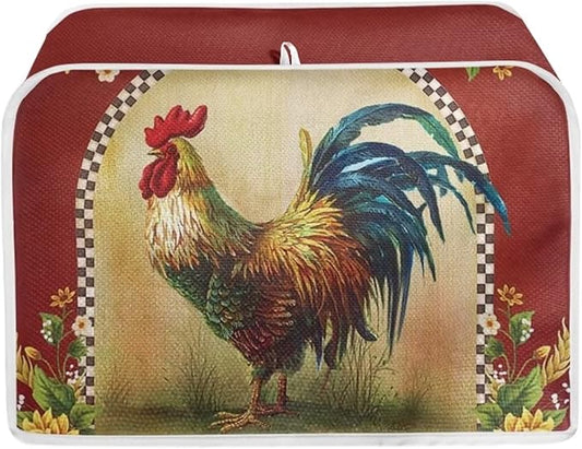 Annejudy Sunflower Rooster Toaster Cover for 4 Slice, Chicken Print Small Kitchen Appliance Dust Cover for Toasters, Microwave, Bread Maker