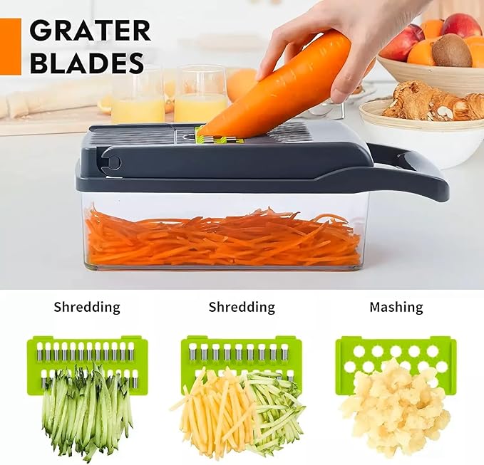 DOSTDR - Vegetable Chopper, Mandoline Slicer, Veggie Chopper, Food Chopper with Container, Vegetable Cutter for Onion Salad Vegetable Chopper, Fruit Slicer, Shredding, Multi-Function (Gray Green)