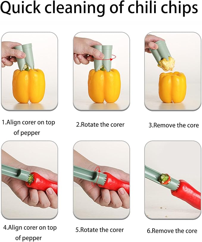 Pepper Seed Corer Remover - 2025 Upgraded 2-in-1 Bell Pepper Cutter & Deseeder: Effortlessly Streamline Your Kitchen Prep for Faster, More Efficient, & Hassle-Free Meal Prep (2, Green)