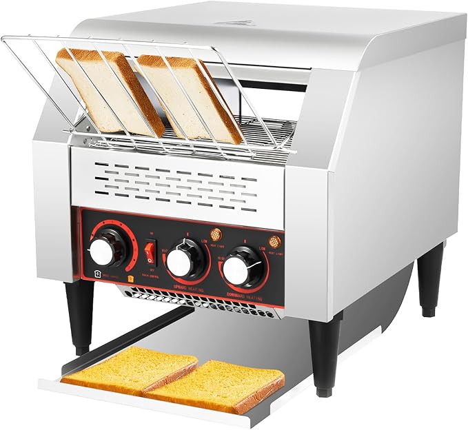 300 Slices/Hour Electric Conveyor Toaster, 2200W Stainless Steel Electric Oven with Dual Heating Tube 7-Speed Adjustments, Commercial Conveyor Toaster for Kosher, Buns and Sandwiches