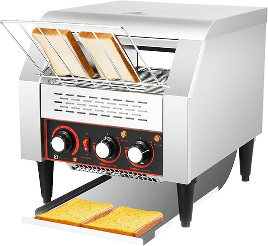 Commercial Conveyor Toaster, 110V 1–7 Speed Toaster, 2200W Stainless Steel Toasting Machine, 300 Slices/H Adjustable Heating Conveyor Oven for Bakery Coffee Shop Buffet Hotel