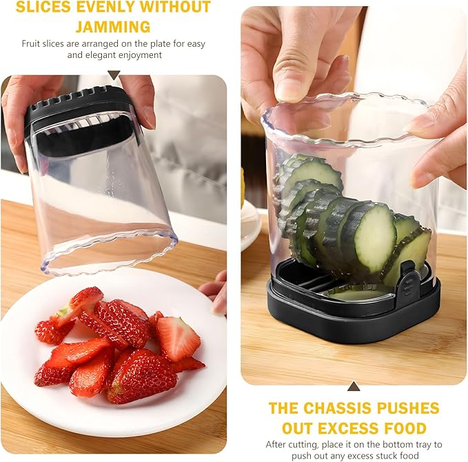 Fruit Slicer Cup-Detachable Fruit Cutter Slicer Stainless Steel Speed Egg Slicers Strawberry Slicer Cutter for Vegetable Cutting Kitchen Gadget (Black)