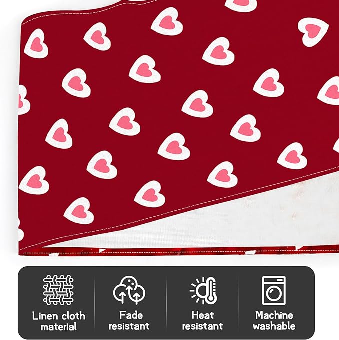 Valentine's Day Table Runner Linen Red Love Heart Table Runner Love Cloth Dresser Scarves for Valentines Holiday Home Kitchen Dining Style Table Decoration (13*72 Inch)