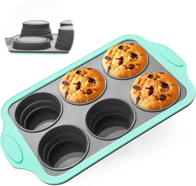 Vynium Muffin Pans for Baking 6 Cups, Silicone Foldable Muffin Pan with Metal Frame, Collapsible Cupcake Pan, Egg Bite Molds, Muffin Tin Tray for Baking Homemade Brownies Puddings(1)