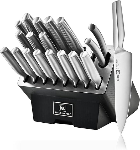 Klaus Meyer 19 Piece Contour High Carbon Stainless Steel Kitchen Knife Set with Knife Sharpener Non-Slip Handles Knife Set with Block