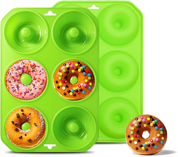 Cupidove 2PCS Silicone Donut Mold, 6 Holes BPA Free Donut Pan Baking Mold, Donut Pan for Baking Heat Resistant Doughnut Baking Pan Non-Stick Food Grade Silicone Doughnut Pan Set (Green)