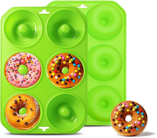 Cupidove 2PCS Silicone Donut Mold, 6 Holes BPA Free Donut Pan Baking Mold, Donut Pan for Baking Heat Resistant Doughnut Baking Pan Non-Stick Food Grade Silicone Doughnut Pan Set (Green)