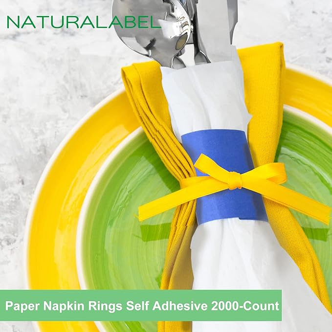 NATURALABEL 2000 PCS Paper Napkin Rings with Box, Self-Adhesive Napkin Bands, for Family Reunion, Birthday Party, Wedding, Celebration (Blue)