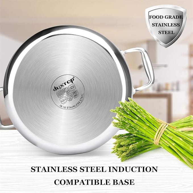 Duxtop Whole-Clad Tri-Ply Stainless Steel Stockpot with Lid, 8 Quart, Kitchen Induction Cookware