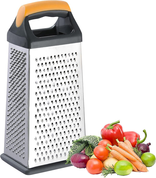 Cheese Grater, 4 Sides Handheld Box Grater, Manual Ergonomic Kitchen Food Shredder, Multi-Function Vegetable Slicer for Carrot, Veggie, Potato(COLOR:silver)
