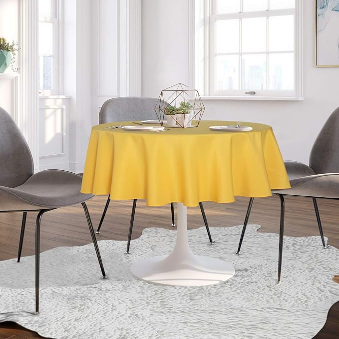 sancua Round Tablecloth - 80 Inch - Water Resistant Spill Proof Washable Polyester Table Cloth Decorative Fabric Table Cover for Dining Tables, Buffet Parties and Camping, Yellow