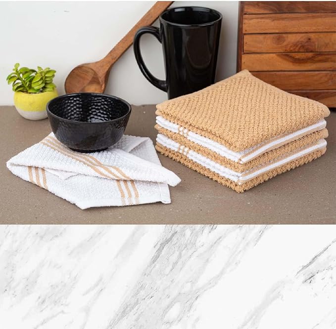 LANE LINEN 16 Piece Dish Cloths Set - 100% Cotton, Heat Resistant Mittens and Pot Holder Set, Reusable Dish Rags for Washing, Absorbent Towels for Kitchen Drying - Beige