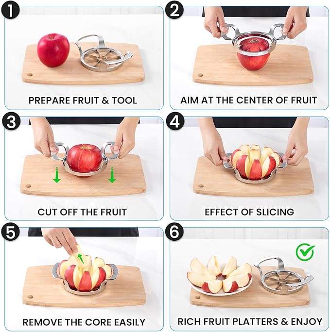 4.72 Inch Extra Large Apple Slicer with 8 Blades - Professional Heavy Duty Apple Cutter -304 Stainless Steel Apple Corer Tool - Sharp Apple Slicer and Corer - Easy to Use - Dishwasher Safe