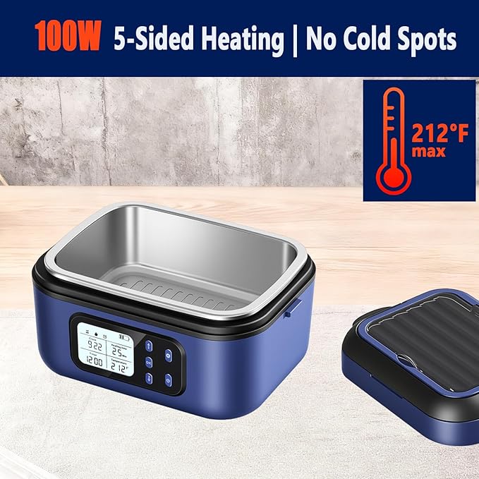 XL Cordless Electric Heated Lunch Box for Adults, Battery-Powered,2 x 6.3-Cup Capacity, Rechargeable Portable Self-Heating Food Warmer for Work Travel Car