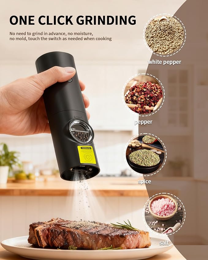Electric Salt and Pepper Grinder Set, Upgraded Automatic Battery Pepper Mill Shakers with Adjustable Coarseness & LED, Home and Kitchen Appliances for Cooking, Housewarming Gifts 2 Pack
