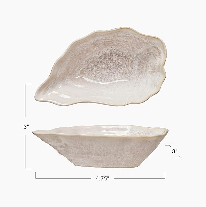 Creative Co-Op Oyster Shaped Stoneware Bowl, Cream
