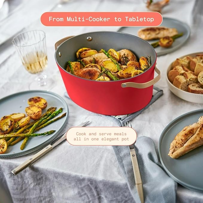 Beautiful 10-in-1 Electric Multi-Cooker, 6-Quart, Digital Display, Non-Stick Pot, One-Touch Control, 10 Cooking Functions (Tomato Red)