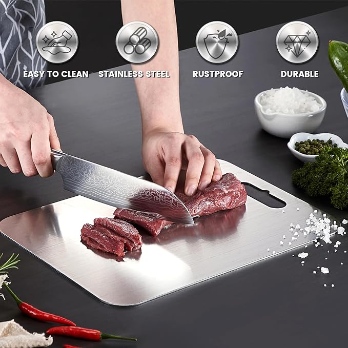 Titanium Alloy Cutting Board: 100% Pure，Double-Sided Versatility，The 2025 New Model for Meat，Vegetables， and Fruits (11.4 * 7.8+13 * 9.8+18.11 * 11.81 Inches)