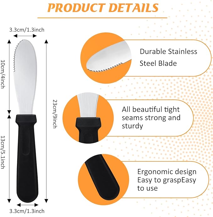 Cunno 12 Pcs Butter Spreader Knives Wide Blade Stainless Steel Cheese Spreader Knife Black Plastic Handle Slicing or Spreading Knife for Slicing Bread Cream Sandwich Condiment Kitchen 9.1 Inch