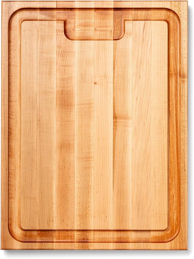 John Boos Aujus Series Rectangular Wooden Maple Cutting Board 24”x18” – 1.5” Thick, 18-lb Reversible Butcher Block with Sloped Juice Groove, Edge-Grain & Finger Grips – Made in the USA