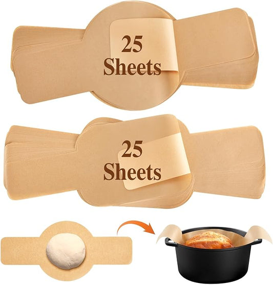 Marspark 50 Pcs Parchment Paper for Sourdough Baking, Bread Sling - Dutch Oven Liner, Pre-Cut Parchment Baking Supplies for Easy Dough Transfer (Round and Oval)