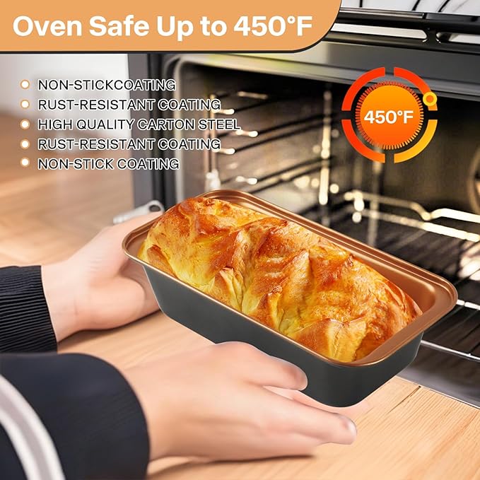 3-Pack 8x4 Loaf Pan for Baking Bread, Nonstick Bread Pan With Copper & Black Two-Tone Finish Perfect for Homemade Bread, Meatloaf, Pound Cake