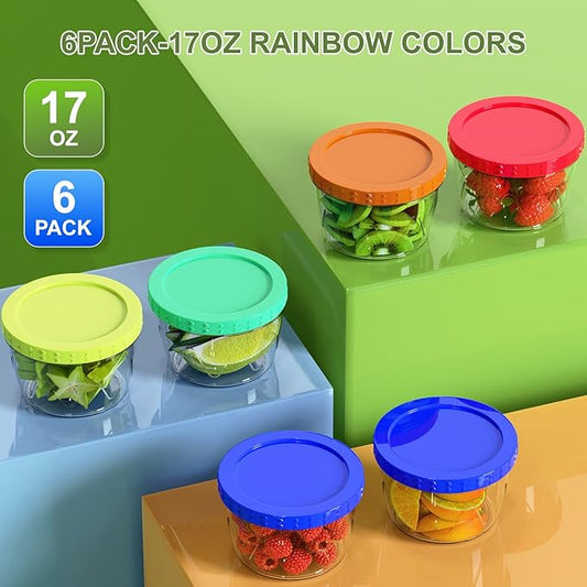 Reusable Freezer Storage Containers [UNIQUE INNOVATIVE DESIGN] 6 Pack-17 Oz Arrow Indicates Easy Opening and Closing of Lid Microwave and Dishwasher Safe,Soup Containers for Oats/Salad