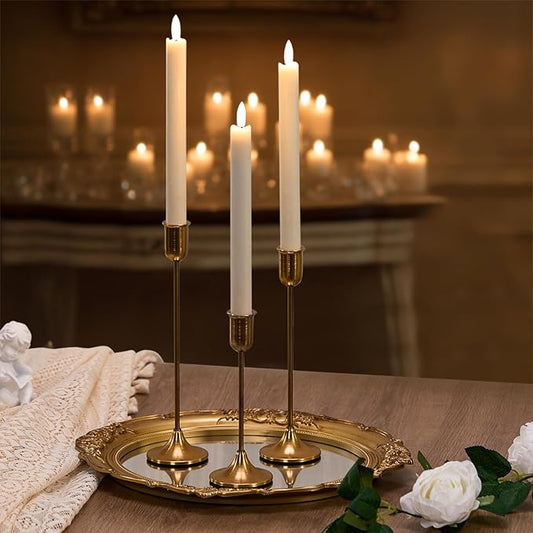 Candlestick Holders, Taper Candle Holders Set of 3, Gold Vintage Candle Sticks Holder Decor for Table Centerpiece, Fireplace Mantel, Weddings, Housewarming & Valentine's Day Décor