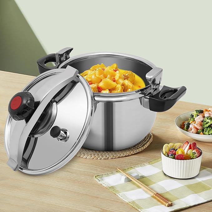 LyeXD 11L/11.62 Qt Stainless Steel Pressure Cooker, Stainless Steel Pressure Stewing Pot w/Two Safety Clips, Pressure Canner Olla de Presion,One-Hand Locking Induction Compatible Cookware for Home