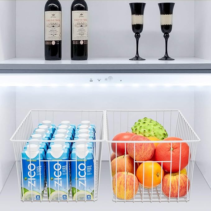 Freezer Organizer Bins - 3 Pack Stand Up Freezer Baskets for 16，17，21 cu.ft Upright Freezer, Wire Storage Baskets with Built-in Handles, Easy to Access Frozen Food Allow Air Circulation, White