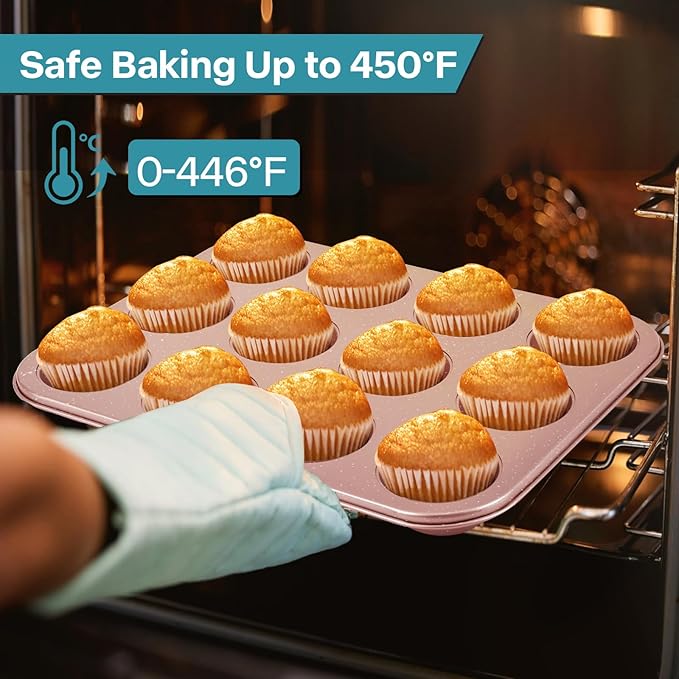 Spmarkt 2-Pack Pink Cupcake Pan with Lid, 12-Cup Nonstick Cupcake Baking Pan with Handle for Easy Baking and Travel – Perfect Cupcake Pan for Parties, Birthdays, and Gifting