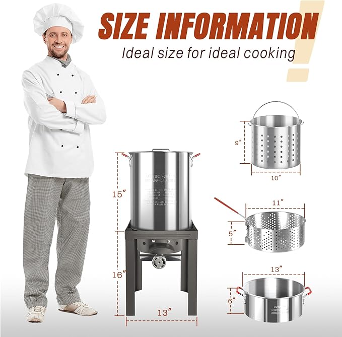 Hidpriva 30QT Turkey Fryer & 10QT Fish Fryer Kit, Waterproof Cover & 12-inch Skimmer, 55,000BTU Propane Burner Stove, Aluminum Turkey Fryer Pot, Outdoor Deep Fryer, Crawfish Boiler with Basket
