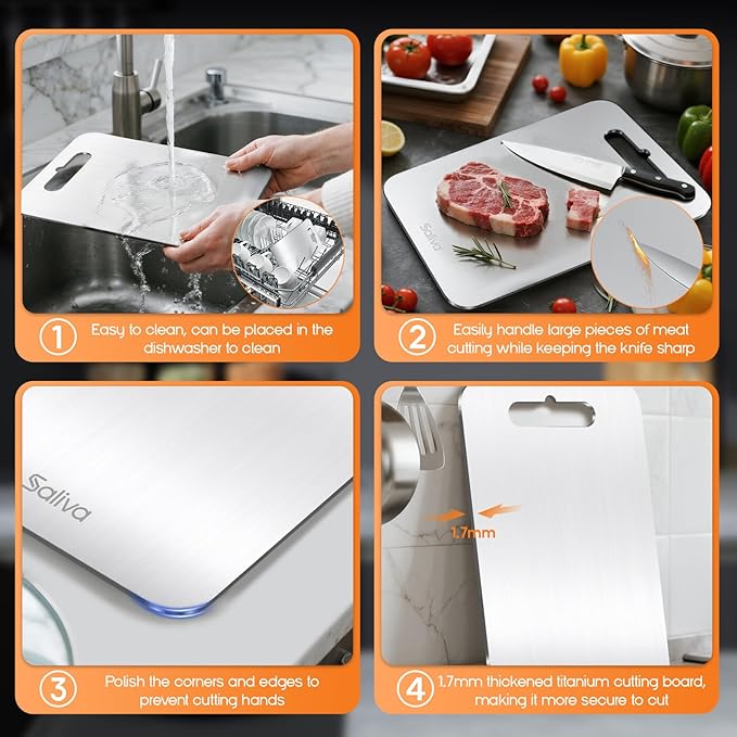 3pcs Titanium Cutting Boards for Kitchen, 3 Pack of Titanium Cutting Boards, Non Toxic Double Sided Food Grade, Dishwasher Safe, Easy To Clean, Chopping Boards with Handle for Meat & Vegetable