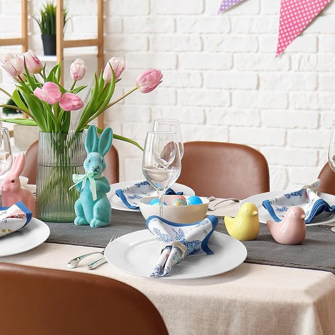 Easter Bunny Napkins, 18×18 Inch Blue Floral Egg Dinner Cloth Napkins Set of 4, Washable Cotton Soft Absorbent Square Napkins for Dining Kitchen Party Wedding Decoration