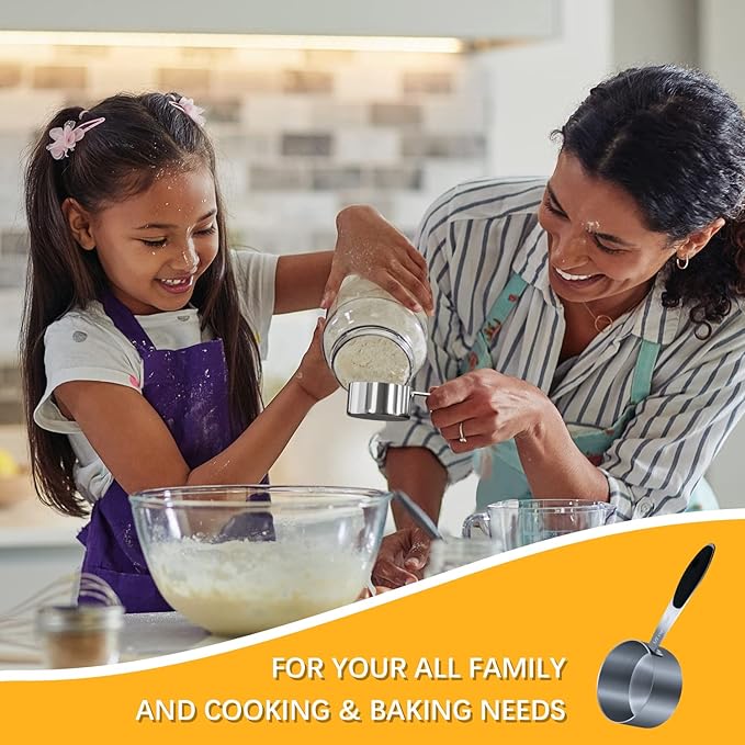 2PCS 1/2Cup (118ml, 4oz) Single Measuring Cup with Black Silicone Grip, Stainless Steel Individual Measure Scoop Only