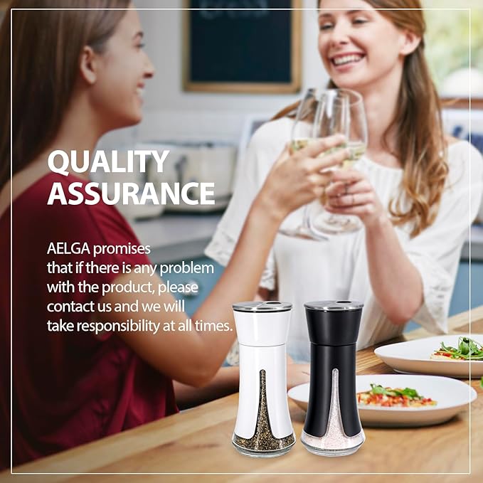 Aelga Farmhouse Salt and Pepper Shakers - Salt Shaker with Adjustable Pour Holes for Himalayan, Kosher, Black and White