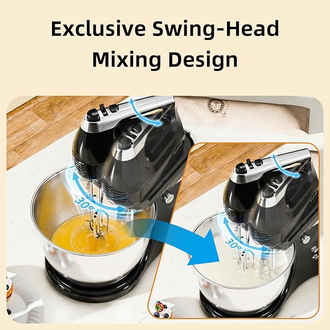 Stand Mixer Hand Mixer Kitchen Electric - 2-IN-1 4.8 QT Auto-Rotating Bowl & Beater Tilt-Head Standing Mixer, 250 Watt 5-Speed with Turbo Boost Household Mixer with Beaters & Dough Hooks for Baking