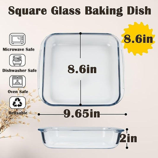 Small Glass Baking Dish for Oven, 8.6in Casserole Dishes for Oven, Square Glass Baking Pan