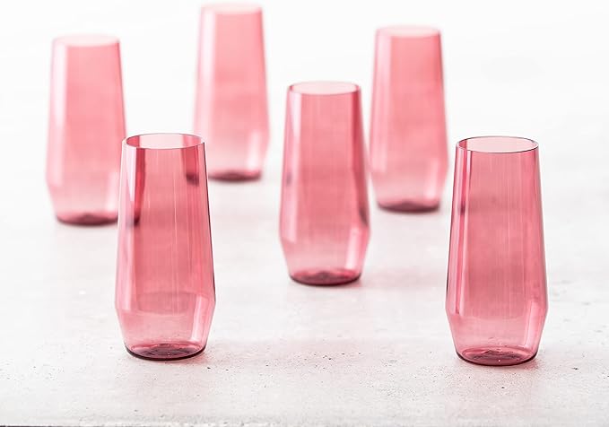Fortessa Sole Outdoor Shatter Resistant BPA Free Premium Copolyester Plastic Drinkware 6 Pack, Rose Red, Iced Tea Glass