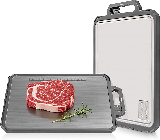 1 PCS Titanium Cutting Board for Kitchen, Double Sided Non Toxic Chopping Board, Food Grade, Non-Slip Silicone Edge, Easy to Clean, 17.2"*12" Large Size (1 Side Titanium Other Side Wheat Straw PP)