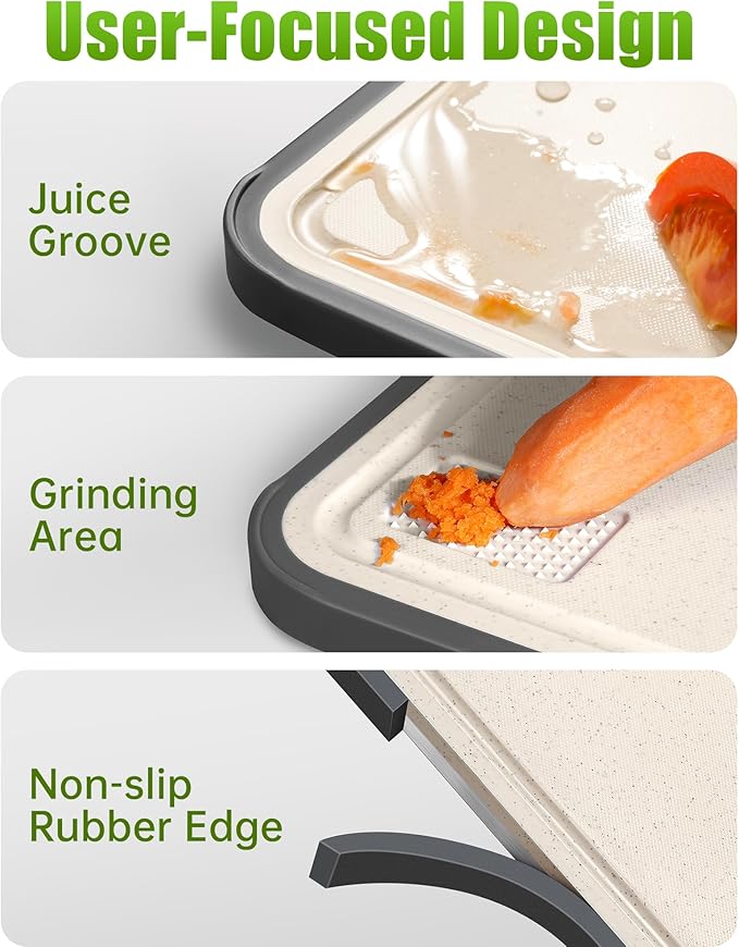 Washour Titanium Cutting Boards for Kitchen, Non Toxic 2-in-1 Cutting Board, Chopping Boards for Meat Vegetable, Easy to Clean Large Size 16”×11”