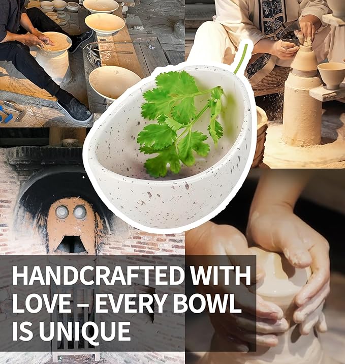 New 4-Slot Herb Stripper，Handmade Firing Herb Stripper Bowl，Pottery Herb Stripper Bowl ，Suitable for Kale, Basil, Rosemary, Etc (White)