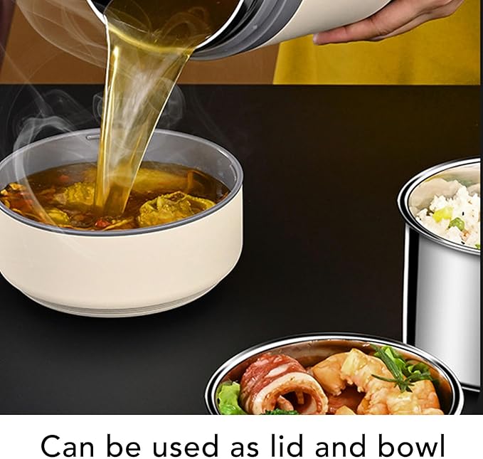 Thermal Cooker Pot, Stainless Steel Mini Portable Constant Temperature Heat Preservation Lifting Pot for Travel Camping Home Office Use (Beige)