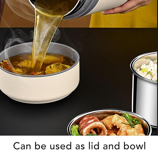 Thermal Cooker Pot, Stainless Steel Mini Portable Constant Temperature Heat Preservation Lifting Pot for Travel Camping Home Office Use (Beige)